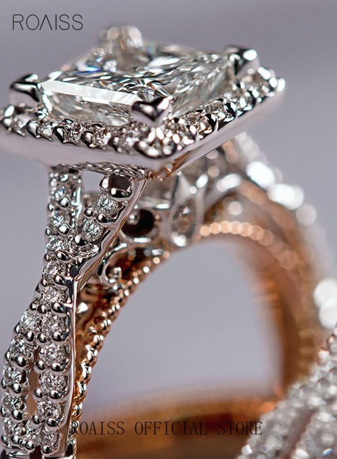 رويس طقم خواتم زركون مكون من 3 قطع، مرصع بأحجار الراين الكريستالية، خواتم وعد وخطوبة، مجوهرات أبدية، هدية زفاف، خاتم مزخرف للأزواج، للرجال والنساء والفتيات المراهقات، لون ذهبي وردي - Image 4